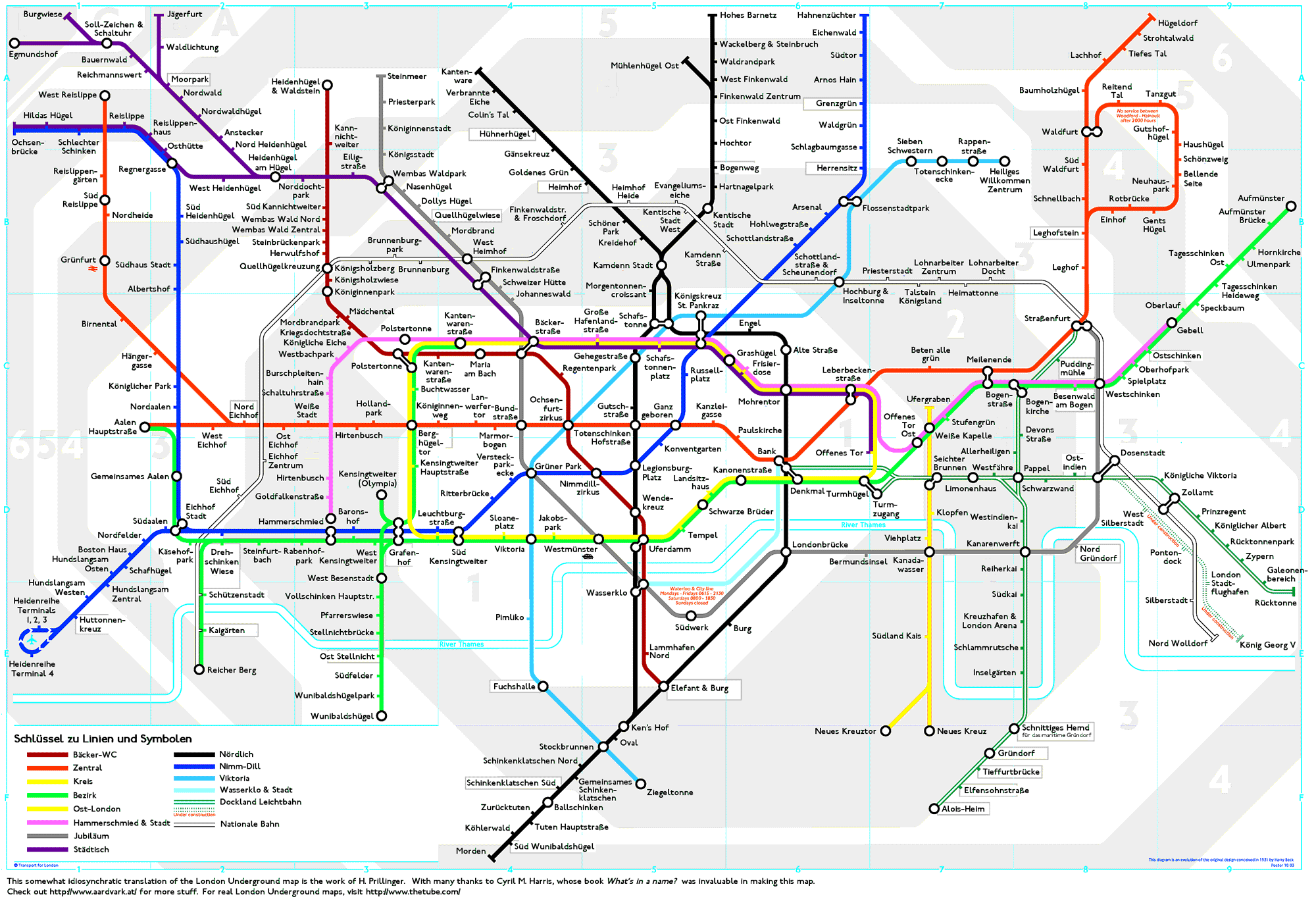 London Underground Map translated into German by Horst Prillinger. All rights reserved. Commercial use prohibited.