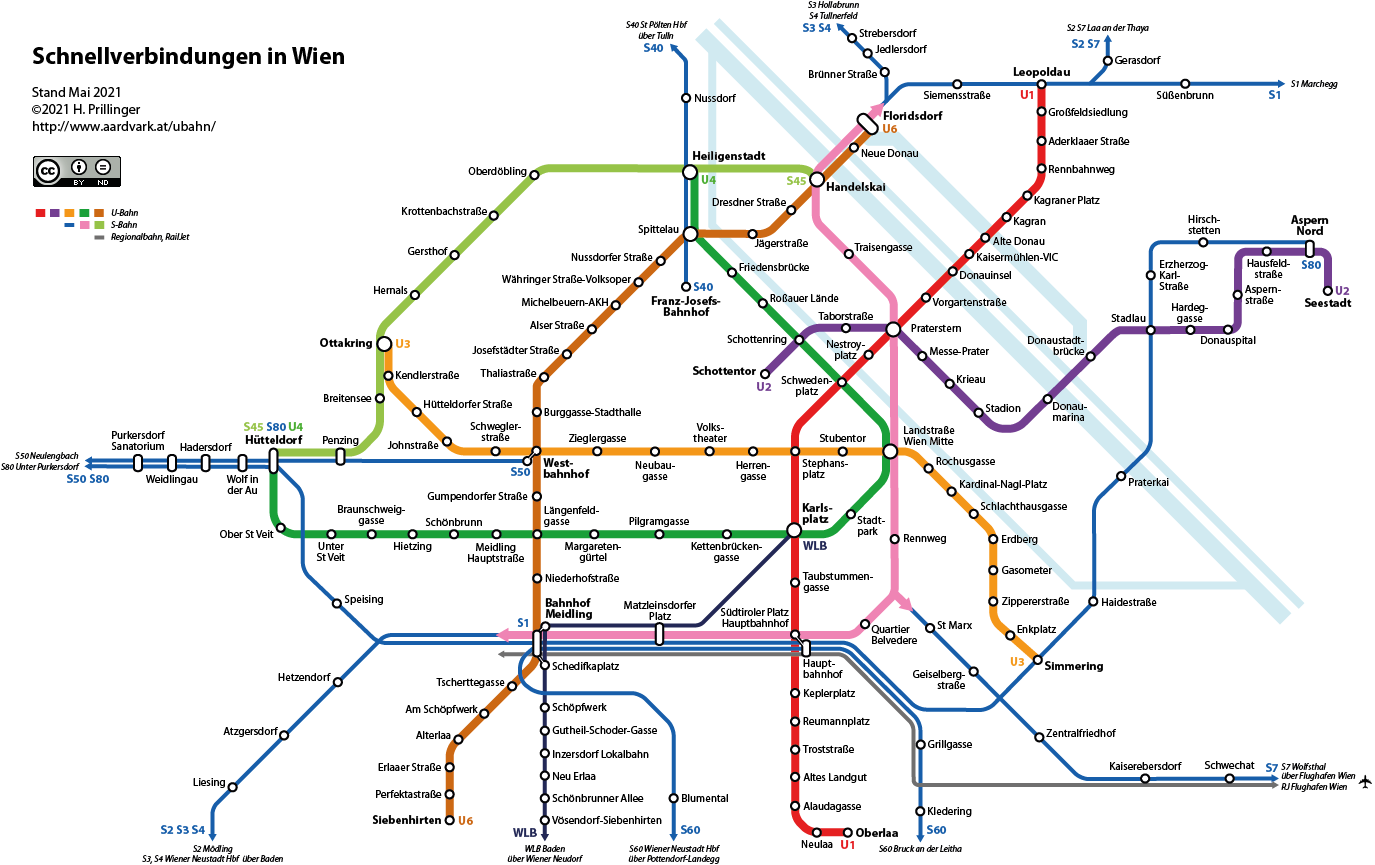Netzplan U-Bahn und S-Bahn Stadtgebiet Wien